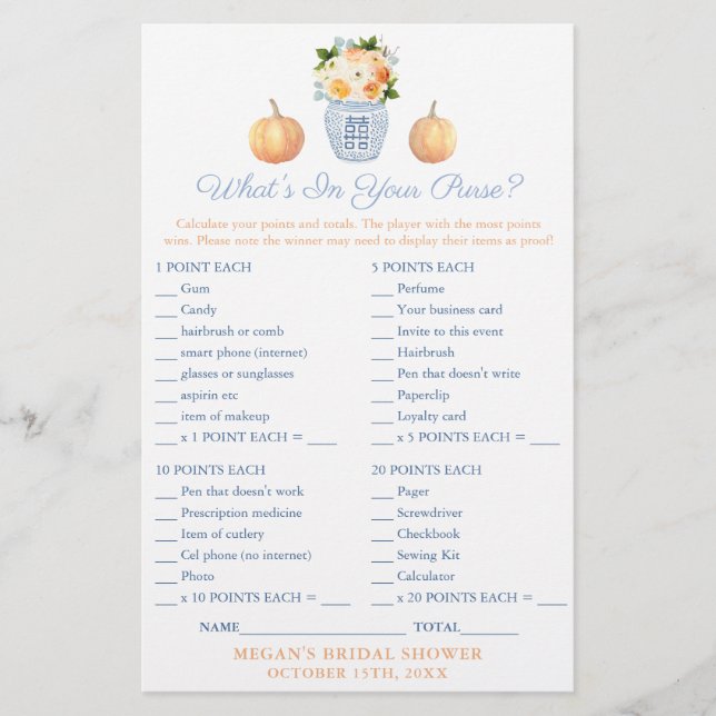 Was ist in deinem Brautparty im Herbst? (Vorderseite)