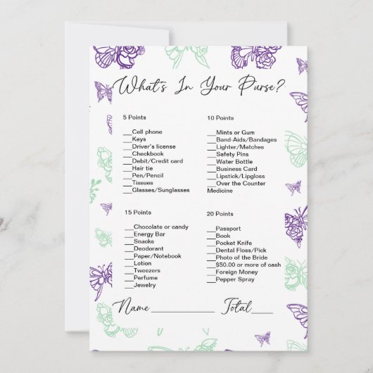 Was ist in deinem Brautparty von Purpurschmetterli Einladung (Vorderseite)
