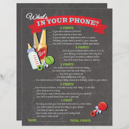 Was ist in deinem Handy-Baby-Duschgame? (Vorne/Hinten)