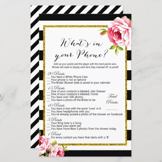 Was ist in deinem Handy - Brautparty Game (Vorne/Hinten)