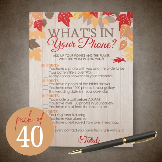 Was ist in deinem Handy Fall Brautparty Game? Notizblock