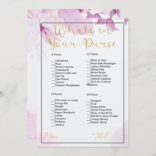 Was ist in deinem purfarbenen, rosafarbenen Brautp Einladung (Vorne/Hinten)