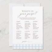 Was ist in deinem Purse Blue Gingham Baby Shower G Einladung (Vorderseite)