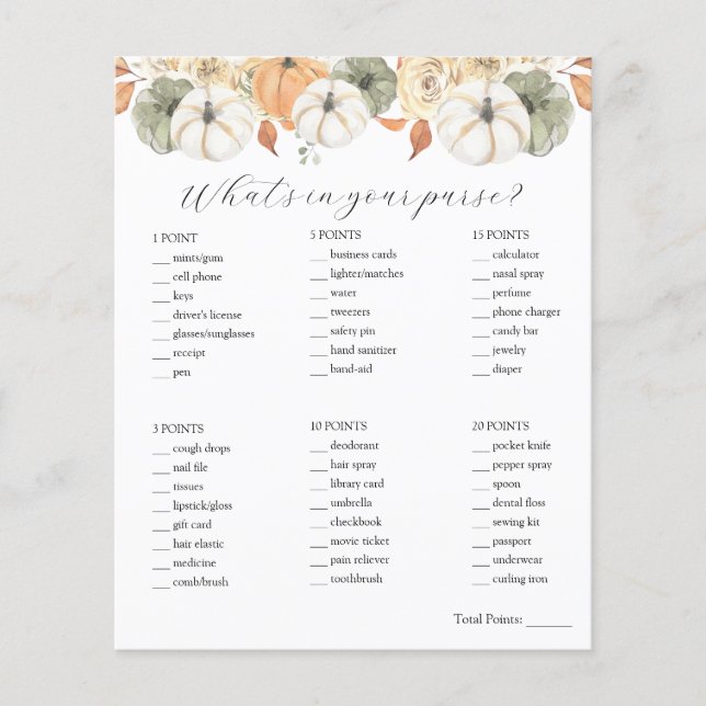 Was ist in deinem Purse Brautparty Game? (Vorderseite)