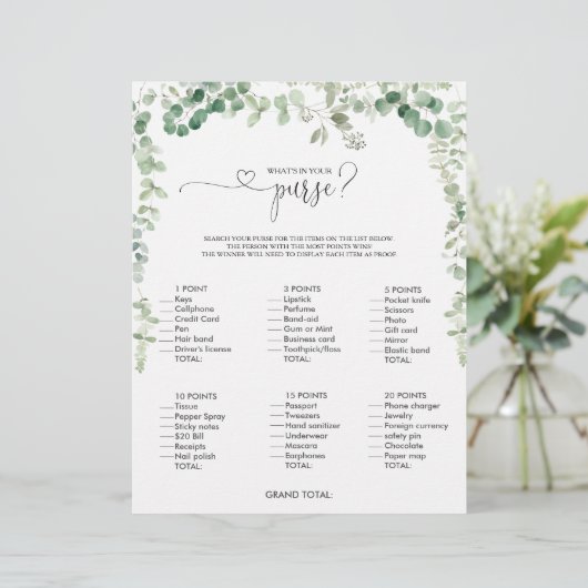 Was ist in deinem Purse Script Brautparty Game? (Stehend Vorderseite)