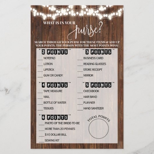 Was ist in deinem Purse Western Brautparty Game? Flyer (Vorne)