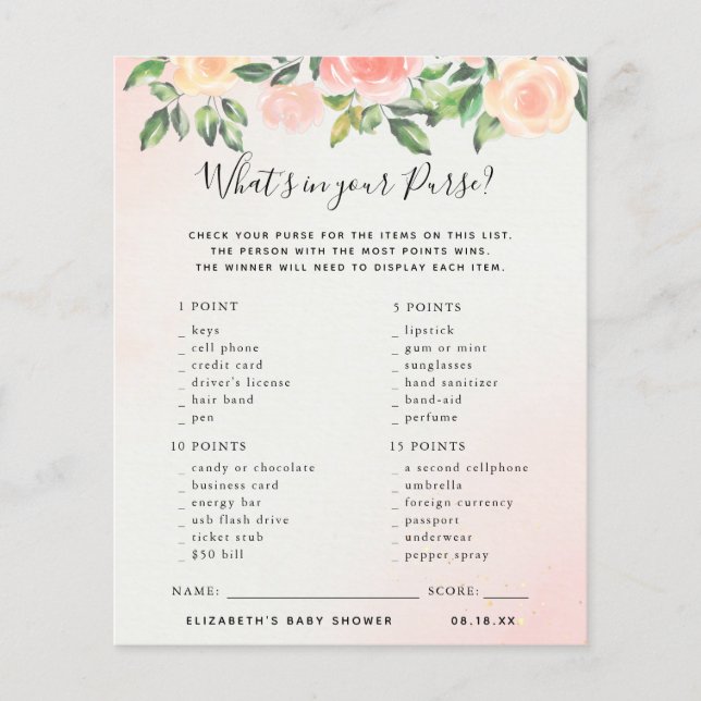 Was ist in deiner Geldbörse? | Baby Showspiel (Vorderseite)