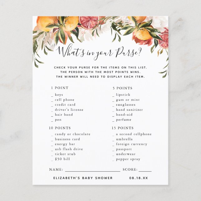 Was ist in deiner Geldbörse? | Baby Showspiel (Vorderseite)