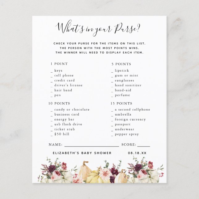 Was ist in deiner Geldbörse? | Baby Showspiel (Vorderseite)