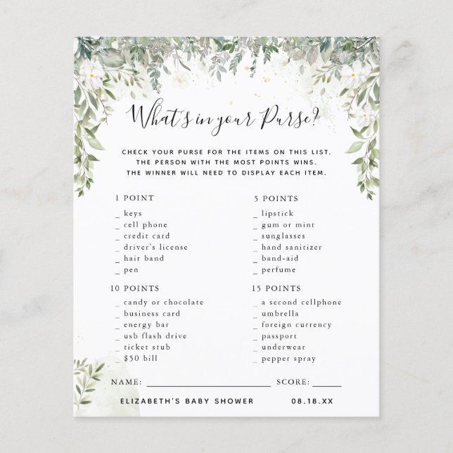 Was ist in deiner Geldbörse? | Baby Showspiel (Vorderseite)