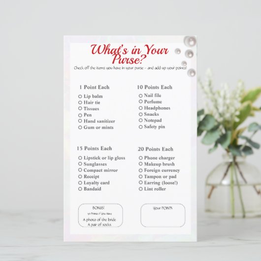 Was ist in deiner Geldbörse? Bridal oder Baby Show (Stehend Vorderseite)