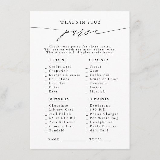 Was ist in deiner Hand? Brautparty Party Game Begleitkarte (Vorderseite)