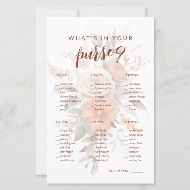 Was ist in deiner Hand? Floral Brautparty Game (Vorderseite)