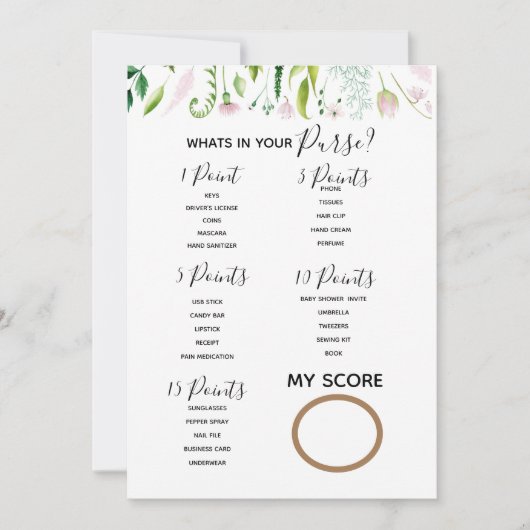 Was ist in deiner Handtasche Baby-Duschgame-Mutter Einladung (Vorderseite)