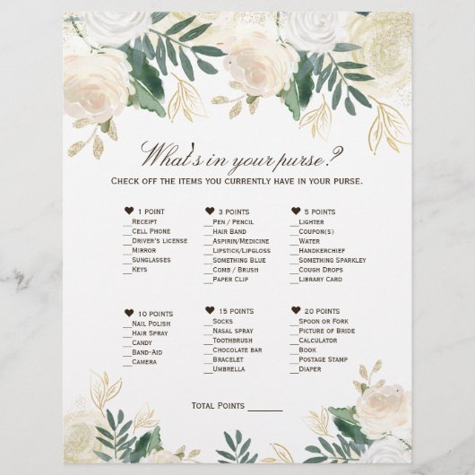 Was ist in deiner Handtasche? Brautparty Printable Flyer (Vorne)