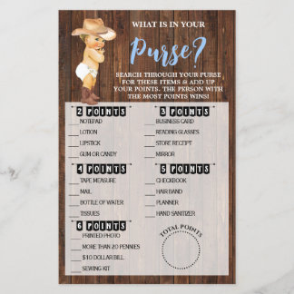 Was ist in deiner Handtasche Cowboy-Baby-Party Spi Flyer