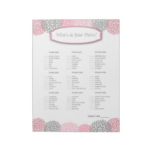 Was ist in deiner Handtasche Pink Gray Dahlia Game Notizblock