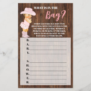 Was ist in der Bag Cowgirl Baby Shower Game Karte? Flyer