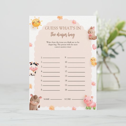 Was ist in der Windeln Bag Baby Shower Game Card? Einladung (Stehend Vorderseite)