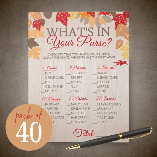 Was ist in eurem Purse Fall Brautparty-Spiel? Notizblock