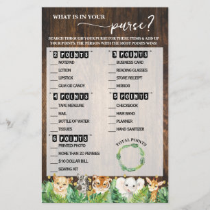 Was ist in Ihrem Purse Safari Baby Shower Game? Flyer