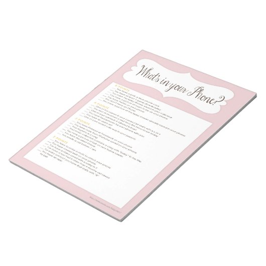 Was ist in Ihrem Telefon Baby Shower Game Notepad Notizblock (angewinkelt)
