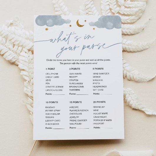 Was ist in Ihrer Purse Baby Shower Game Twinkle St Einladung