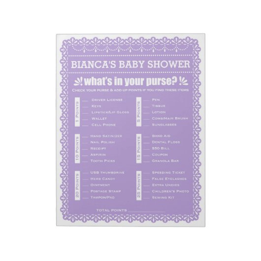 Was ist in Ihrer Tasche Lila Papel Picado Dusche? Notizblock (Rotiert)