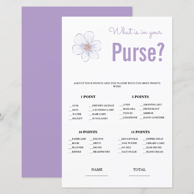 Was ist in Purse Brautparty Game (Vorne/Hinten)