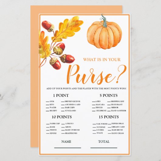 Was ist in Purse Fall Pumpkin Bridal Game? (Vorne/Hinten)