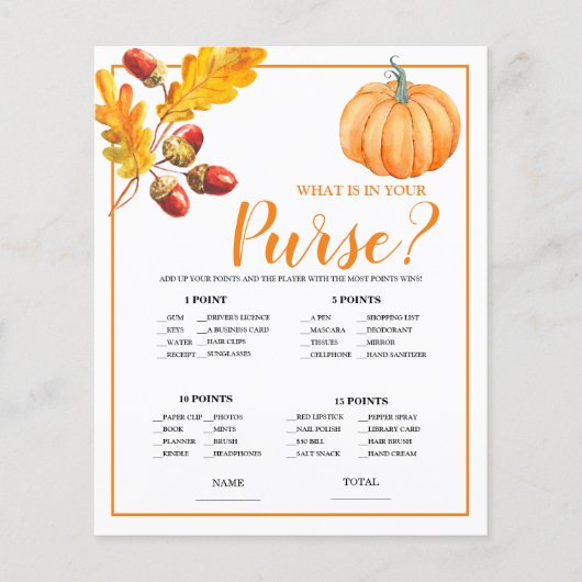 Was ist in Purse Fall Pumpkin Bridal Game? (Vorderseite)