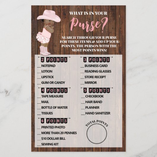 Was ist in Pursuit OM Cowgirl Baby Shower Game Car Flyer (Vorne)