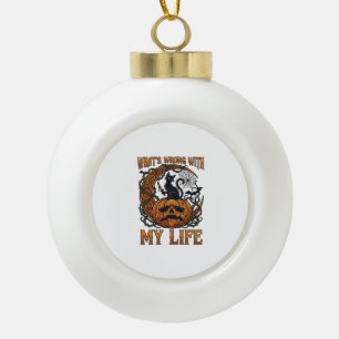 Was ist los Leben Halloween Schwarze Katze Kürbis  Keramik Kugel-Ornament