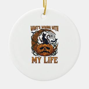 Was ist los Leben Halloween Schwarze Katze Kürbis  Keramik Ornament
