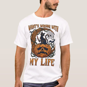 Was ist los Leben Halloween Schwarze Katze Kürbis  T-Shirt