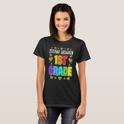 Was ist Poppin 1. Klasse Herz Fidget Pop It First T-Shirt (Vorne ganz)