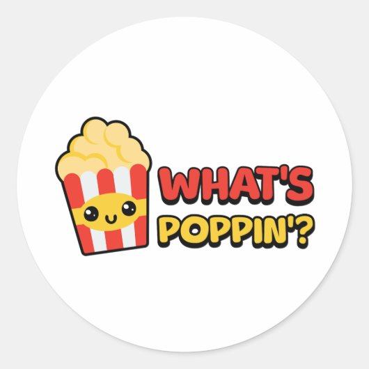 Was ist Poppin? Niedlich Popcorn Pun Cartoon Runder Aufkleber (Vorderseite)