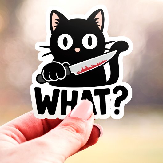 Was ist? Schwarze Katze mit Knife Funny Vinyl Aufkleber