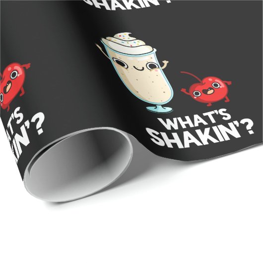 Was ist Shakin Funny Cherry Milkshake Pun Dark BG? Geschenkpapier (Rolleneckpunkt)