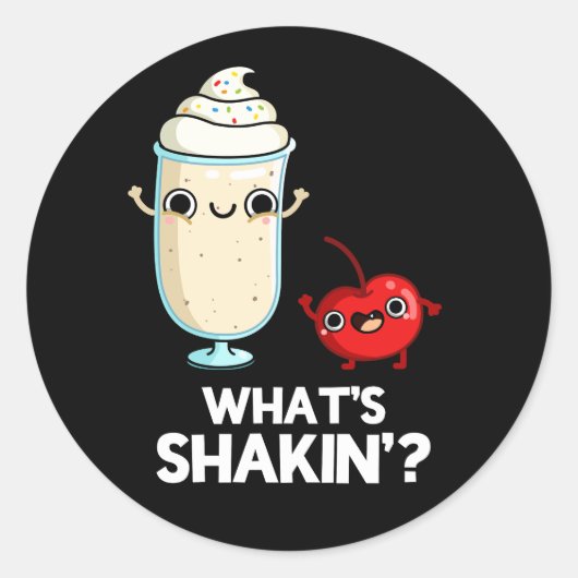 Was ist Shakin Funny Cherry Milkshake Pun Dark BG? Runder Aufkleber (Vorderseite)
