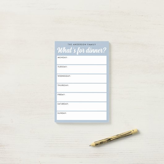 Was ist zum Abendessen ein hellblauer Wochenplaner Post-it Klebezettel (Auf Schreibtisch)