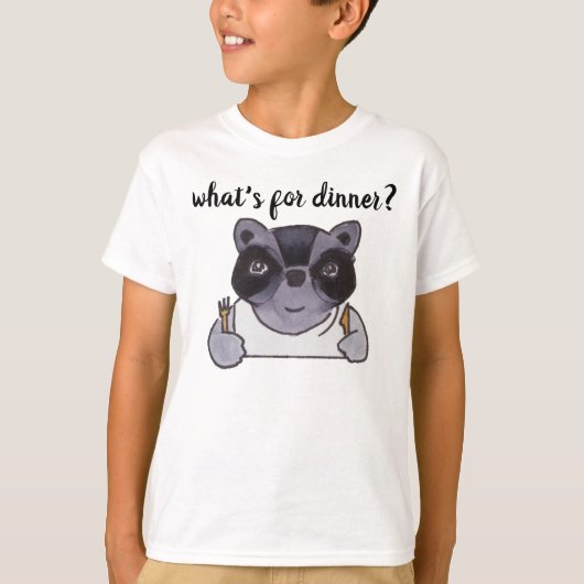 Was ist zum Abendessen Niedlicher Cartoon Raccoon T-Shirt (Vorderseite)