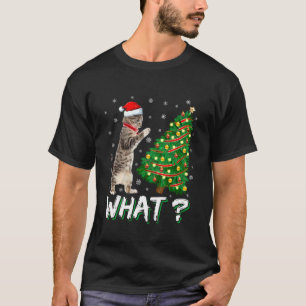 Was Katze Weihnachtsbaum Schiebende Lustige Hausti T-Shirt