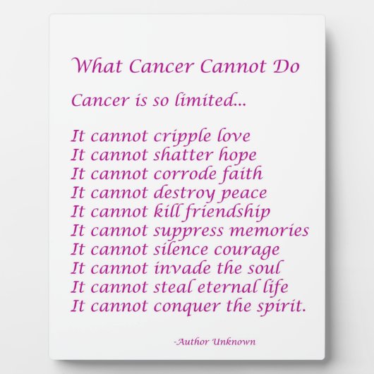 Was Krebs nicht tun kann Inspiration Gedicht Plaqu Fotoplatte (Vorderseite)