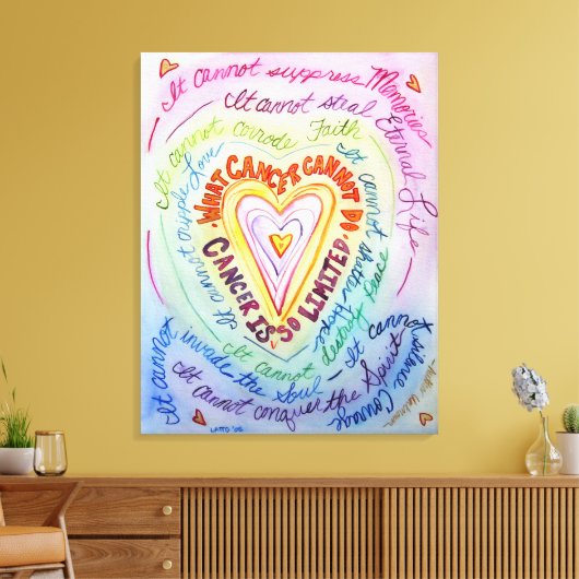 Was Krebs nicht tun kann Regenbogenherzermalung Leinwanddruck (Insitu (Wohnzimmer))