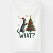 Was Lustige Katze Schiebt Weihnachtsbaum Über Katz Banner (Vertikal)