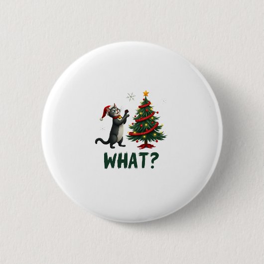 Was Lustige Katze Schiebt Weihnachtsbaum Über Katz Button (Vorderseite)