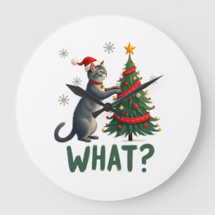 Was Lustige Katze Schiebt Weihnachtsbaum Über Katz Große Wanduhr