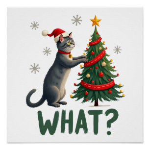 Was Lustige Katze Schiebt Weihnachtsbaum Über Katz Poster