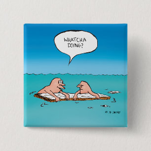 Was machst du? Schiffbruch-Cartoon Button